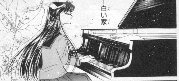 manga Rei playing the piano
